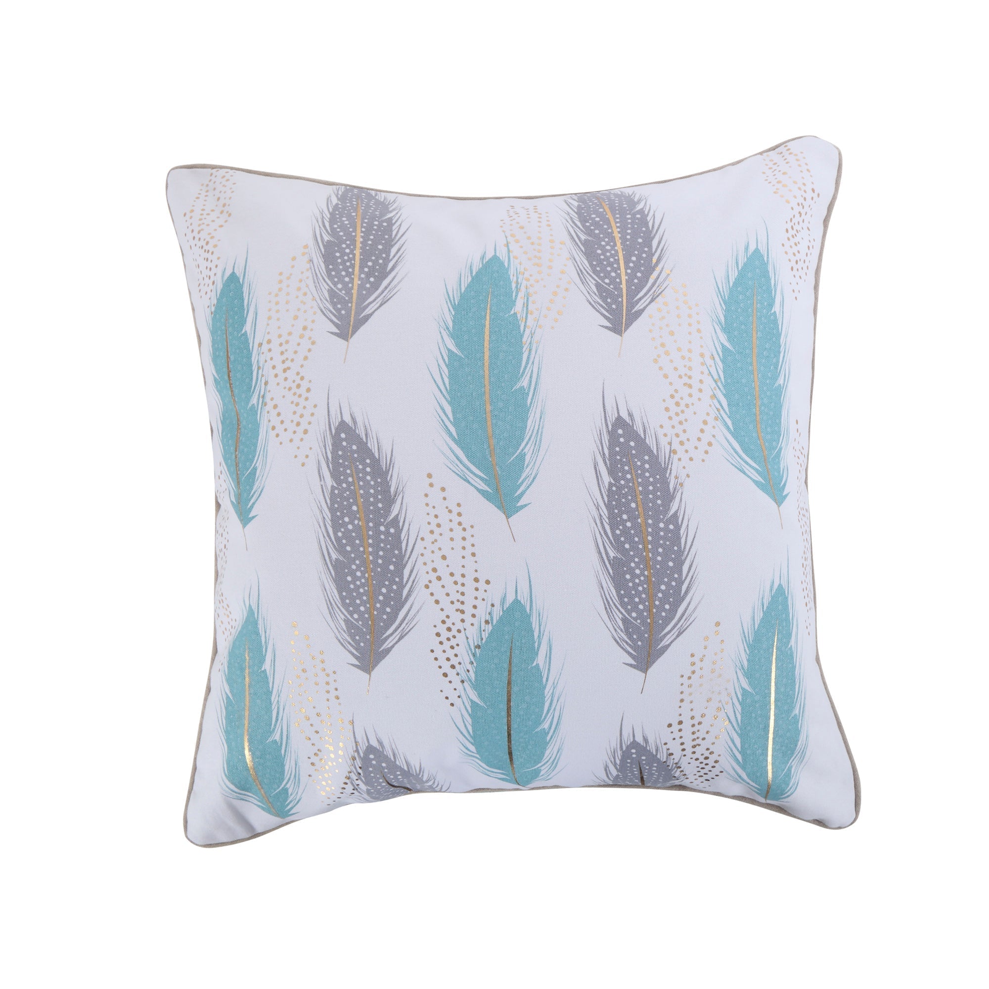 Spa Pintuck Teal Gray Feathers Pillow