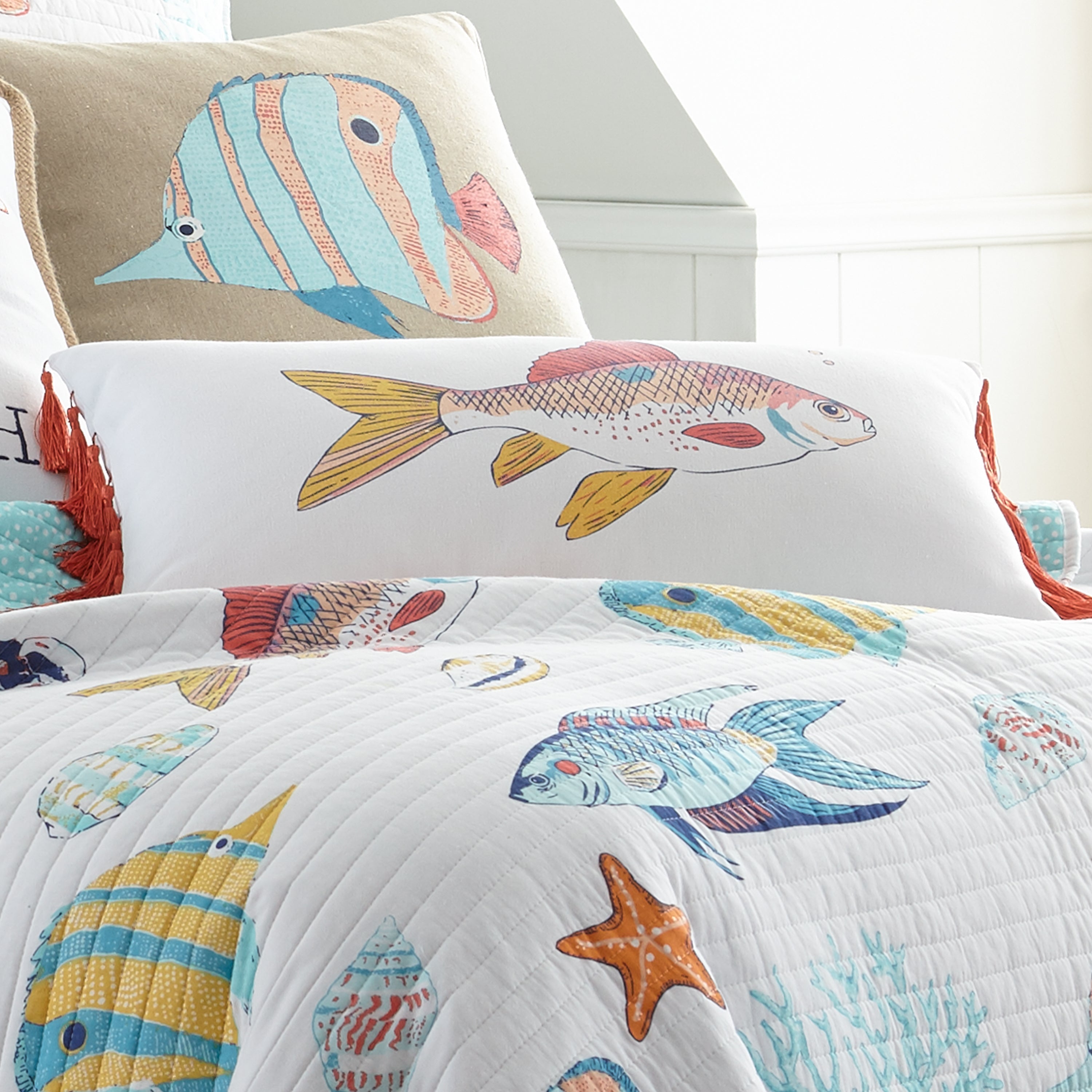 Barrier Reef Fish with Tassels Pillow
