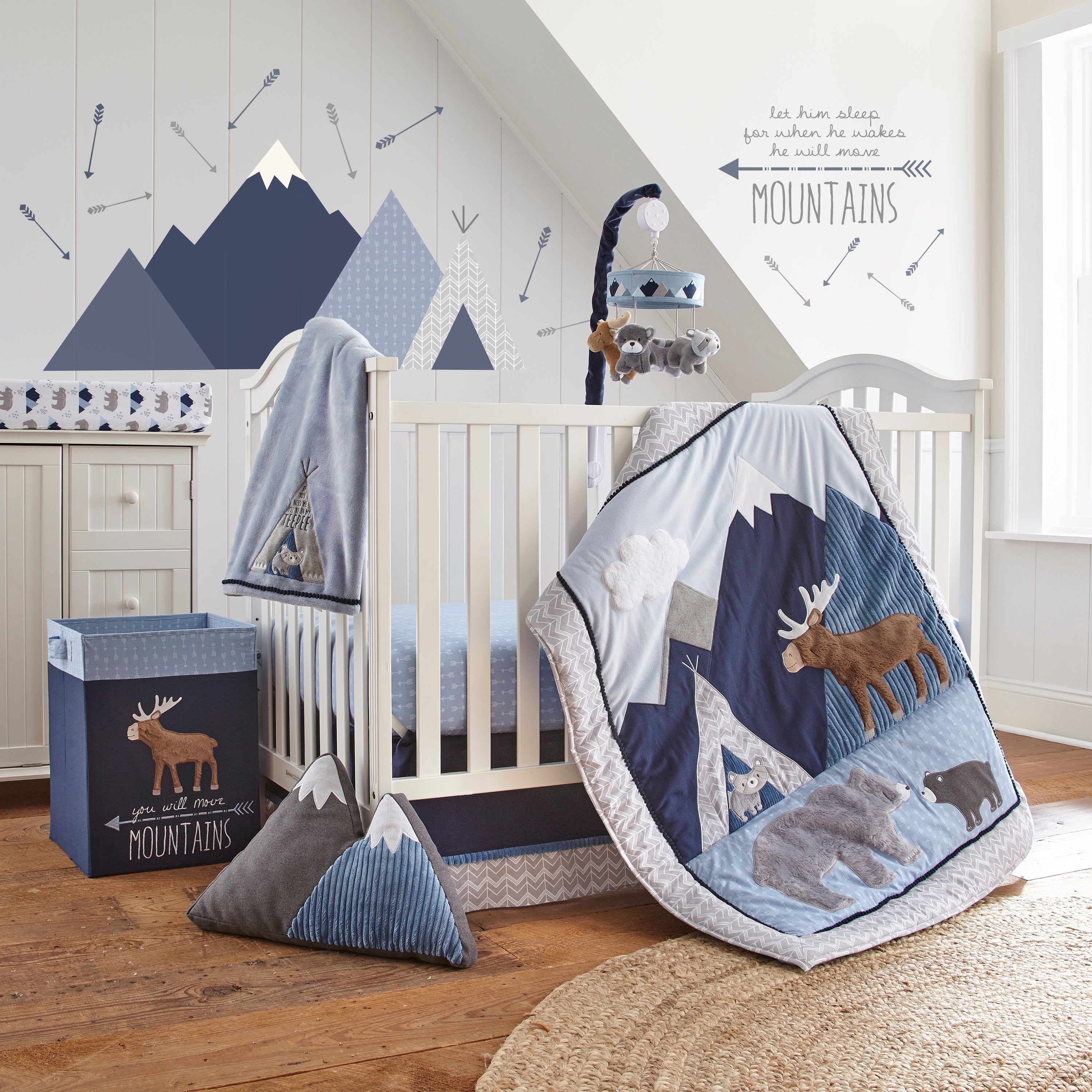 Trail Mix Blue Cotton Crib Fitted Sheet Arrow