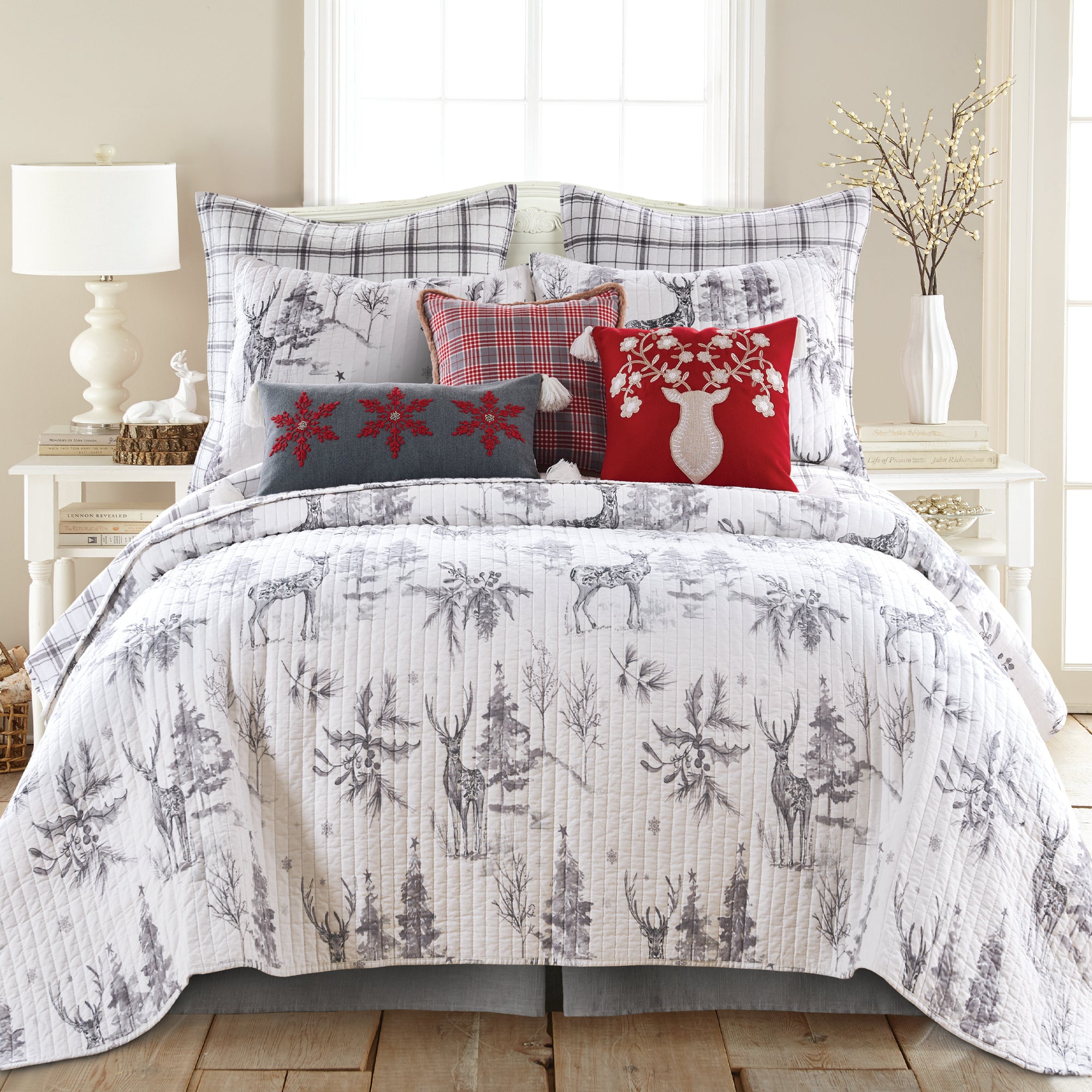 Sleigh Bells Grey Embroidered Snowflake Pillow